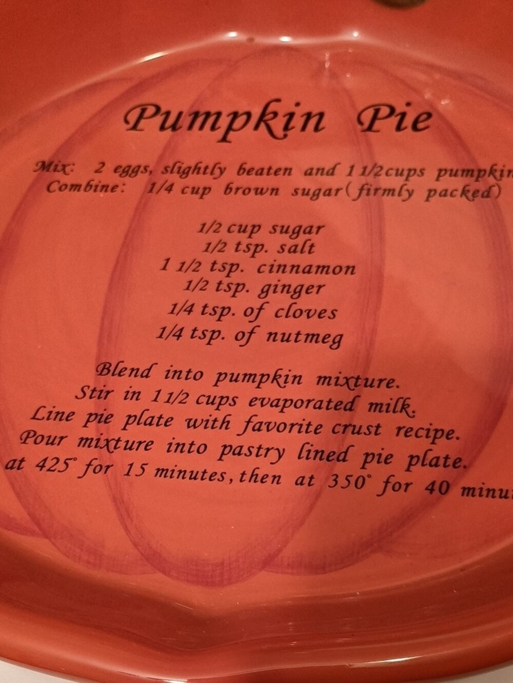 Pumpkin Pie Ceramic Platter, 11.5"X11.5"X2", NWT - Picture 4 of 6
